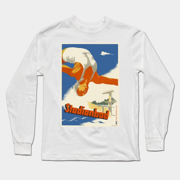 Stadionbad Austria Vintage Poster 1935 Long Sleeve T-Shirt by vintagetreasure